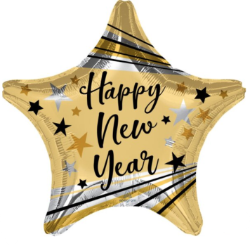 Folienballon - Stern gold, Happy New Year - ø 48cm